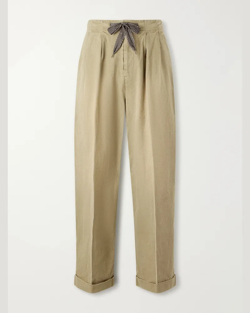 KAPITAL Easy Straight-Leg Pleated Cotton-Canvas Trousers Neutrals