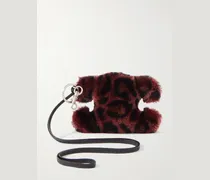 Triomphe Leopard-Print Shearling and Leather Keyring