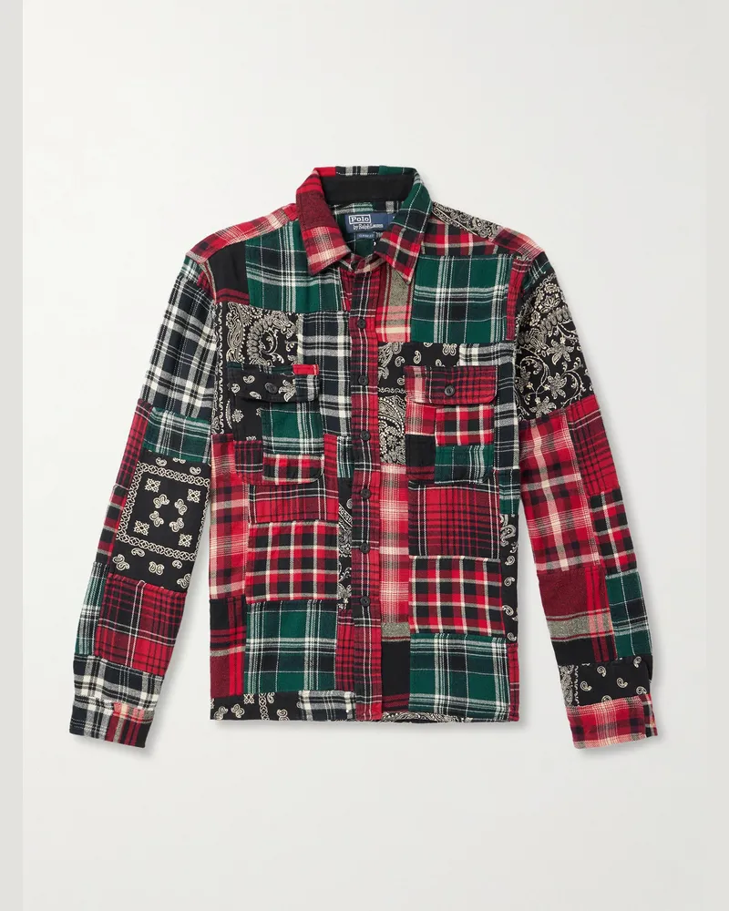 Ralph Lauren Patchwork-Hemd aus Popeline mit Paisley-Print und kariertem Baumwollflanell Rot