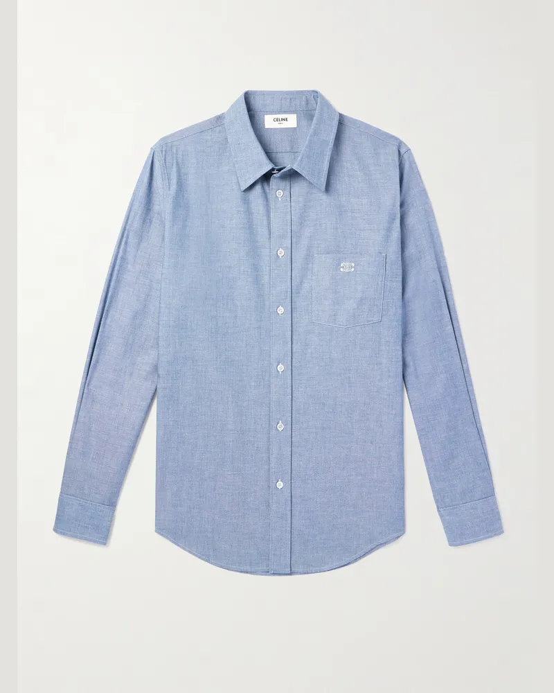 Celine Hemd aus Baumwoll-Chambray mit Logostickerei Blau