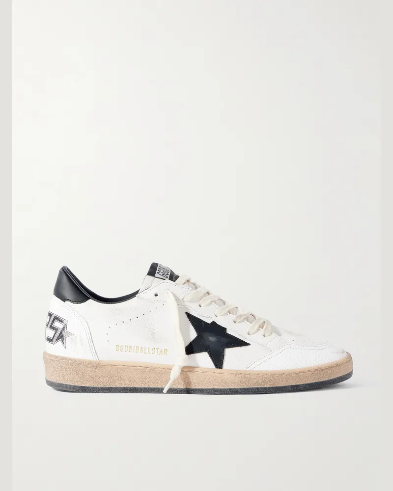 Golden Goose Ball Star Distressed Leather Sneakers White