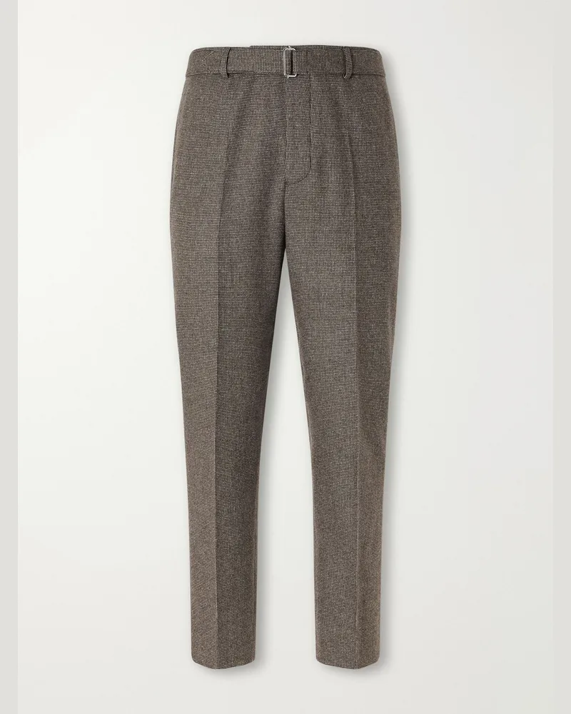 Officine Generale Hoche Tapered Belted Houndstooth Virgin Wool Trousers Brown