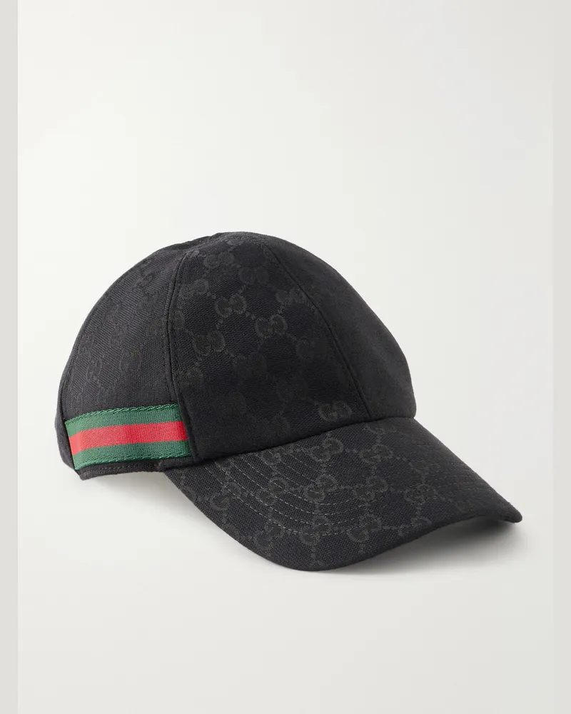 Gucci Webbing-Trimmed Logo-Jacquard Canvas Cap Black