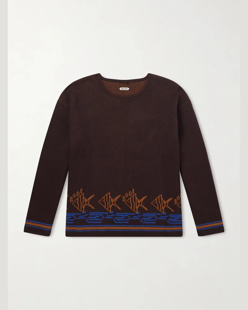 BODE Fish School Pullover aus Baumwollstrick mit Intarsienmotiv Braun