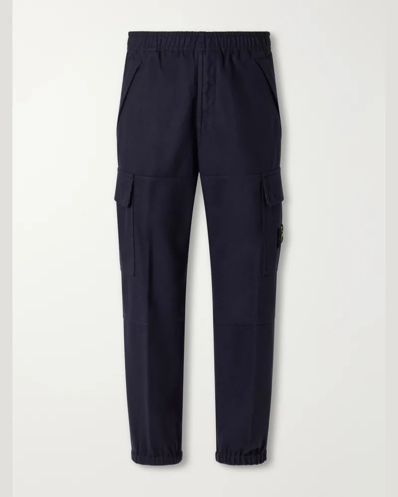 Stone Island Garment-Dyed Wool-Blend Nylon Flannel-TC Cargo Sweatpants Blue