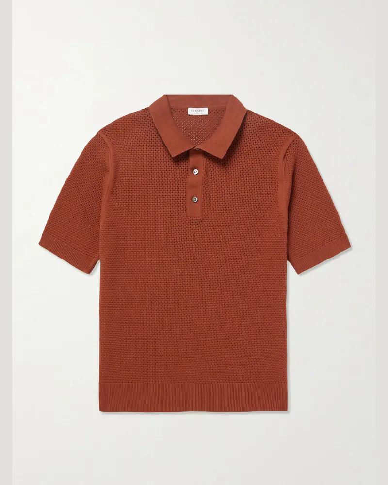 Sunspel Cotton-Mesh Polo Shirt Red