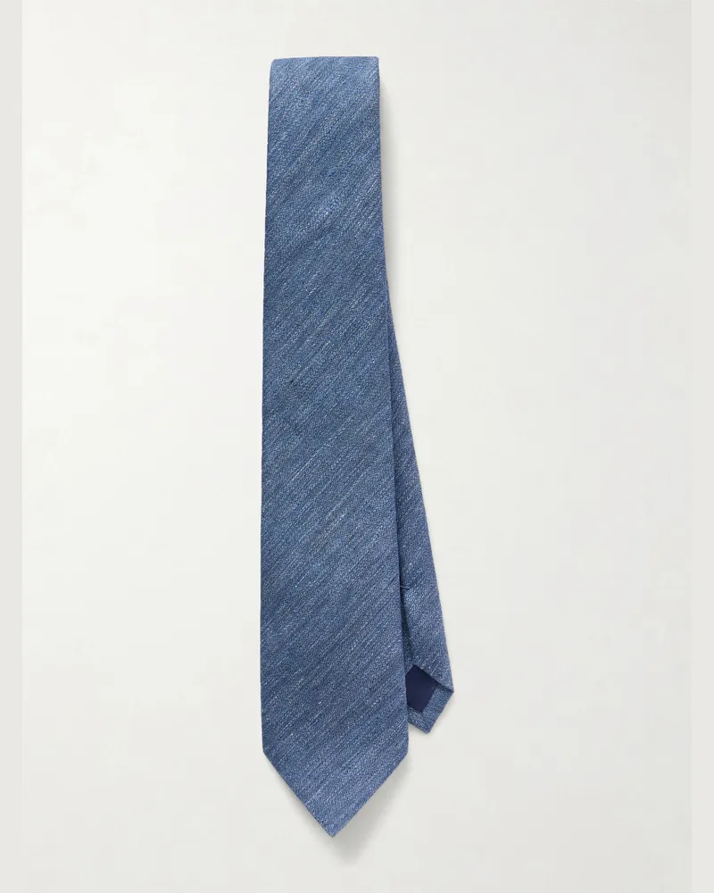 MR P. 8cm Linen and Silk-Blend Tie Blue