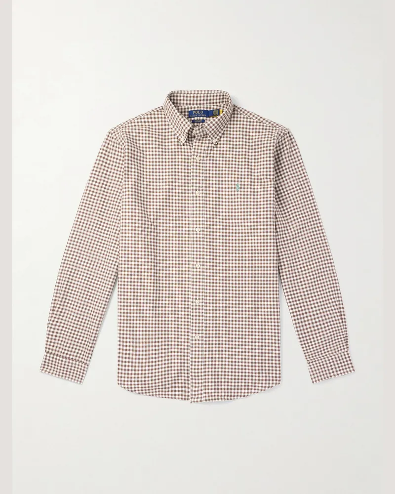 Ralph Lauren Kariertes Hemd aus Baumwolle mit Button-Down-Kragen und Logostickerei Braun
