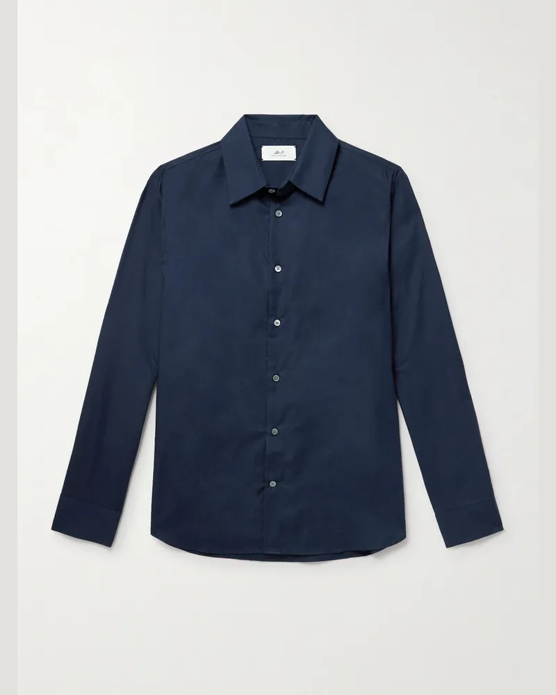 MR P. Hemd aus gebürsteter Biobaumwolle Blau