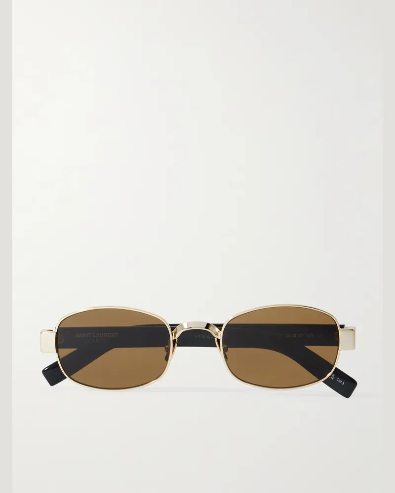 Saint Laurent Sonnenbrille mit ovalem Rahmen aus Azetat und goldfarbenen Details Schwarz