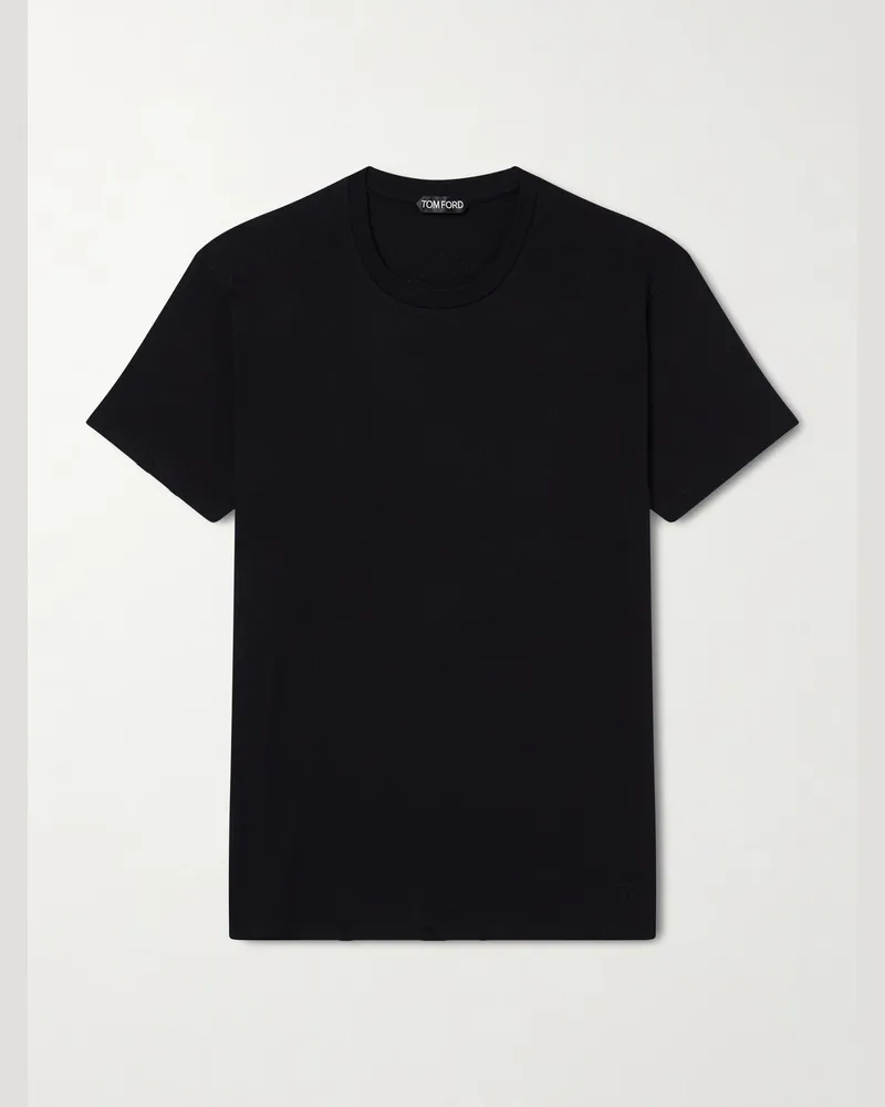 Tom Ford Pointelle-Knit Cotton T-Shirt Black