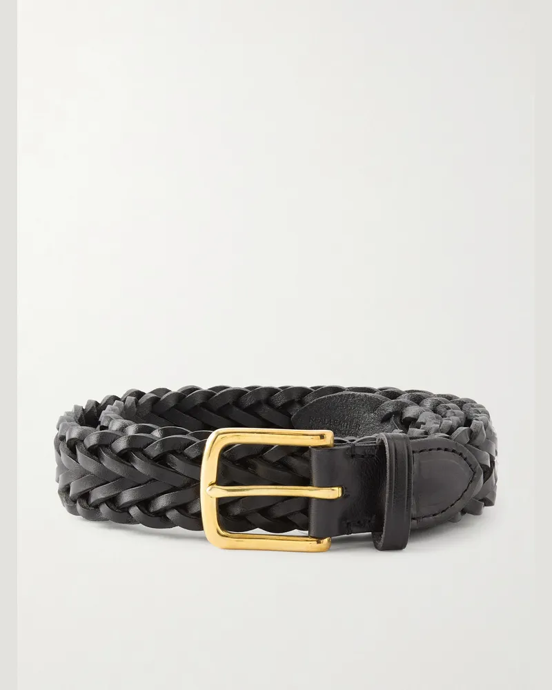Drake's 3.5cm Woven Leather Belt Black