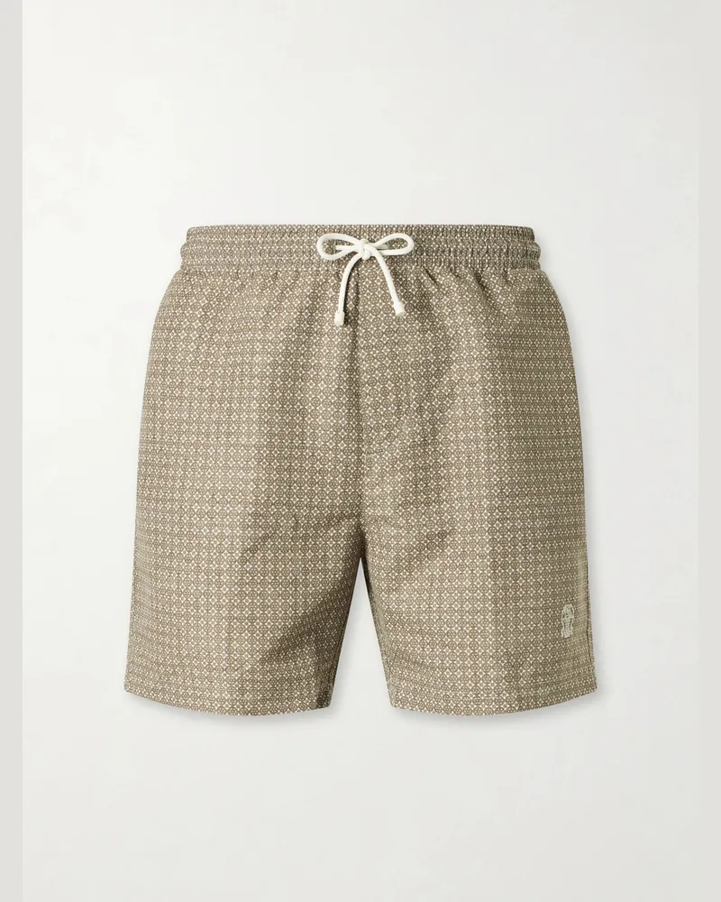 Brunello Cucinelli Straight-Leg Mid-Length Printed Shell Swim Shorts Green