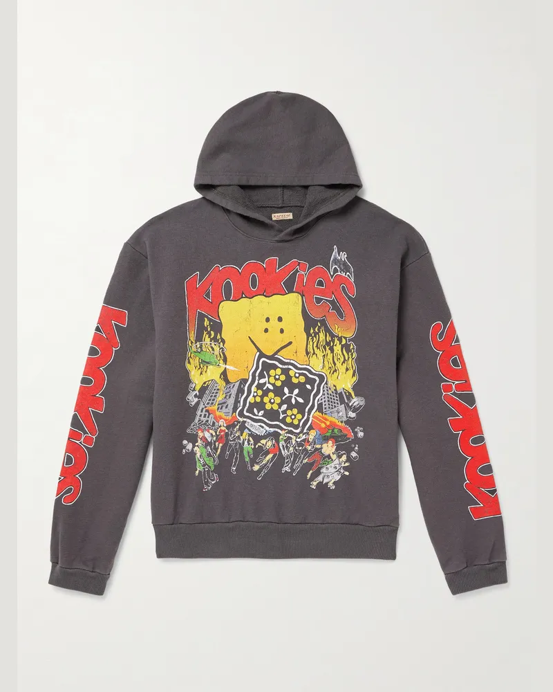 KAPITAL Buster Peckish Rainbowy Printed Cotton-Jersey Hoodie Gray