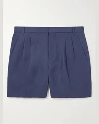 Loro Piana Honiara gerade geschnittene Bermudashorts aus Leinen mit Falten Blau