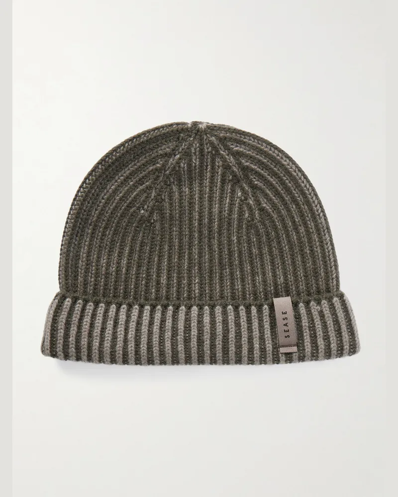SEASE Dinghy wendbare Beanie aus Kaschmir in Rippstrick Grün