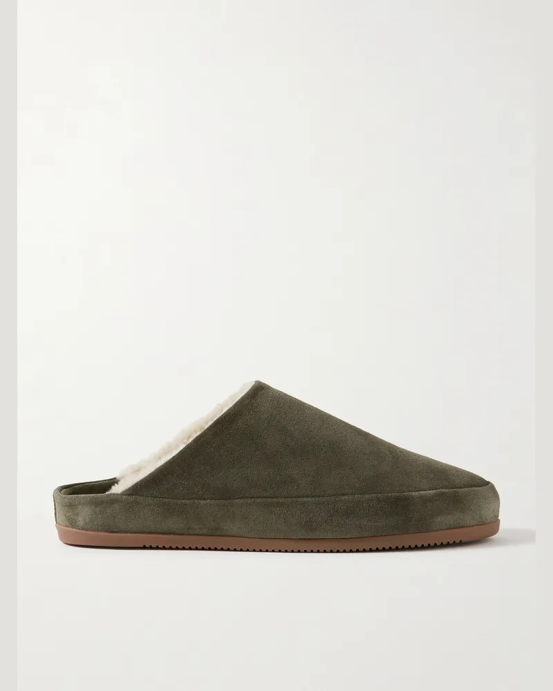 MULO Shearling-Lined Suede Slippers Green