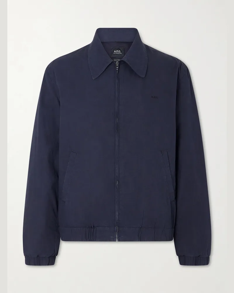 A.P.C. William Logo-Embroidered Cotton-Gabardine Blouson Jacket Blue