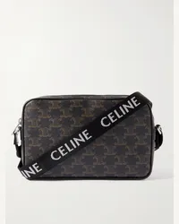 Celine Triomphe Umhängetasche aus beschichtetem Canvas mit Logoprint und Lederbesatz Schwarz