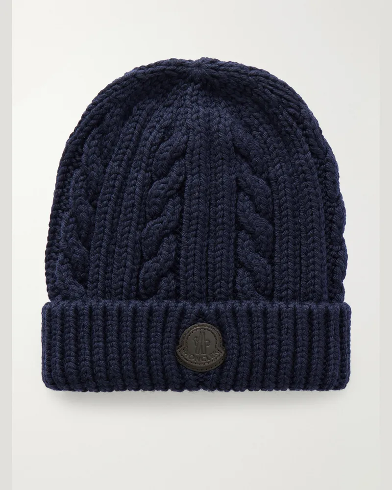 Moncler Logo-Appliquéd Cable-Knit Virgin Wool Beanie Blue