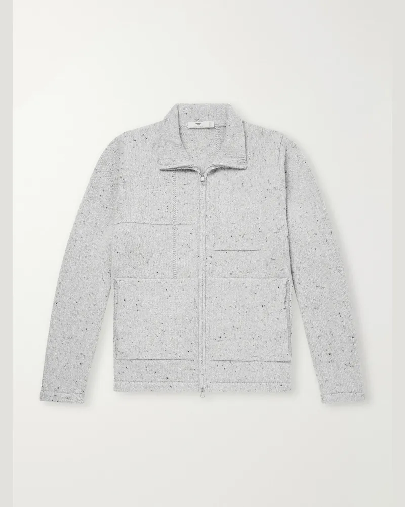 Inis Meáin Lifeline Merino Wool and Cashmere-Blend Zip-Up Sweater Gray