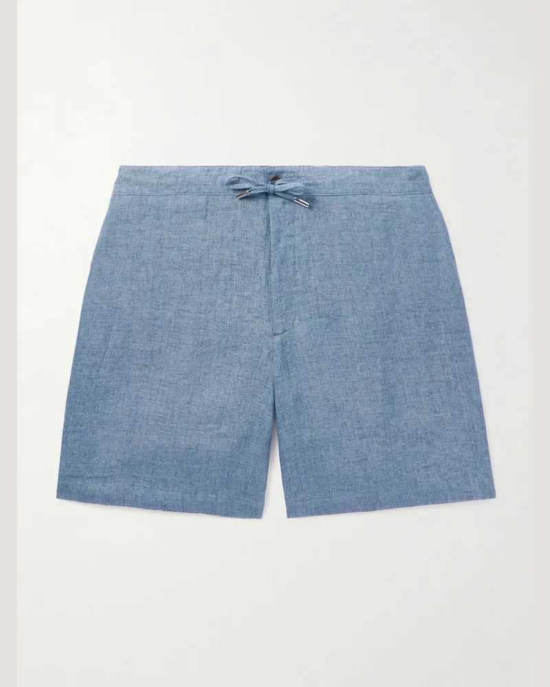 MR P. Gerade geschnittene Shorts aus Leinen-Chambray mit Kordelzugbund Blau