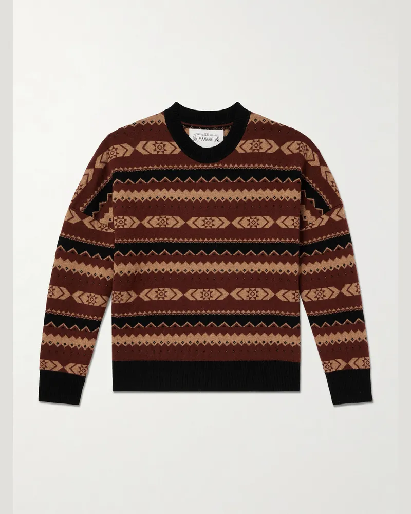 MANAAKI Rongo Pullover aus Jacquard-Strick aus einer Merinowoll-Kaschmirmischung Braun