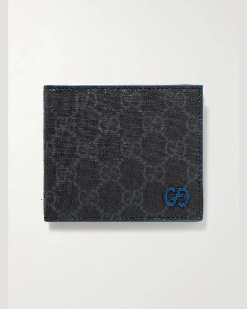 Gucci GG Supreme aufklappbares Portemonnaie aus vollnarbigem Leder und beschichtetem Canvas mit Logomuster Schwarz