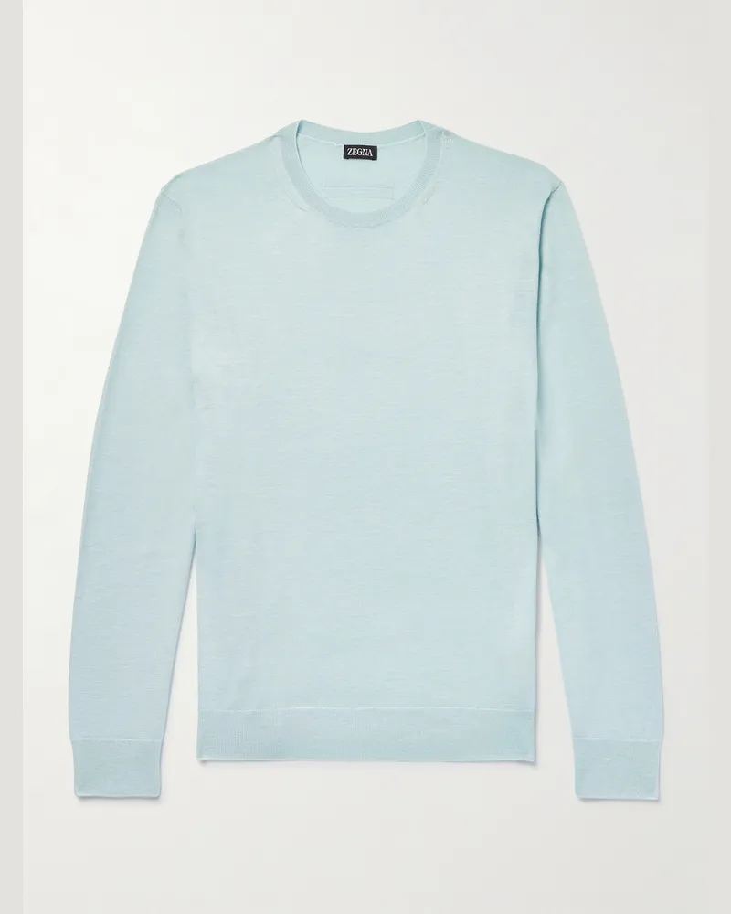 Ermenegildo Zegna Mulberry Silk, Cashmere and Linen-Blend Sweater Blue