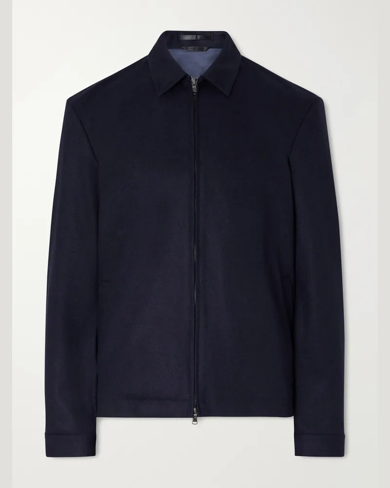 Sunspel Boiled Wool Bomber Jacket Blue
