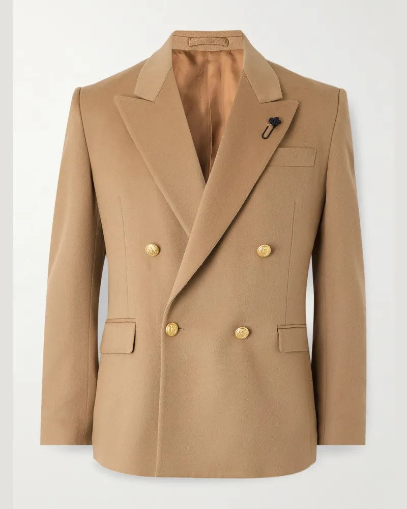 LARDINI Double-Breasted Virgin Wool Blazer Neutrals
