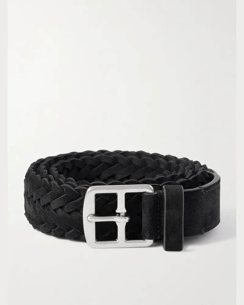 Officine Creative Italia 3.5cm Woven Suede Belt Black