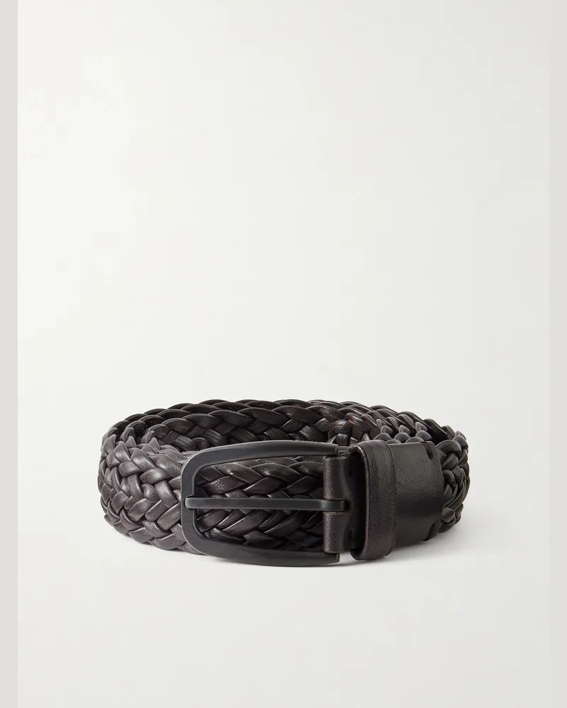 Ermenegildo Zegna 3.2cm Braided Leather Belt Brown
