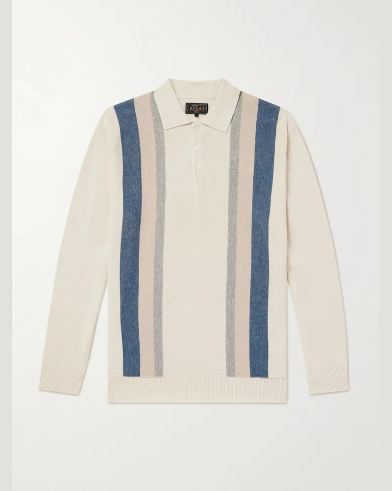 Beams Plus Pullover aus Strick mit Streifen und Polokragen Neutral