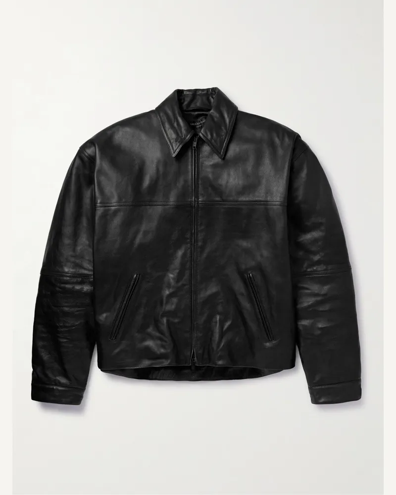 Balenciaga Cocoon Kick Oversized-Lederjacke mit Logoprägung Schwarz