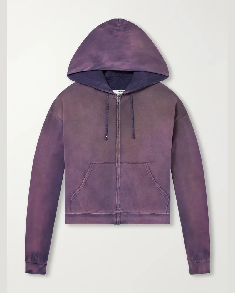 Maison Margiela Distressed Cotton-Jersey Zip-Up Hoodie Purple