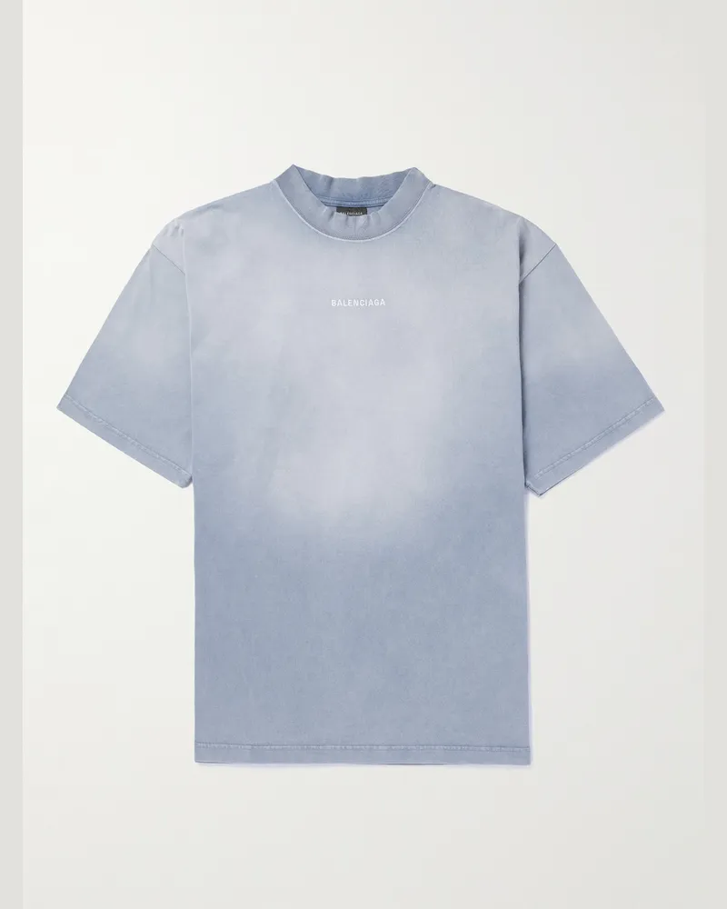 Balenciaga Logo-Embroidered Cotton-Jersey T-Shirt Blue