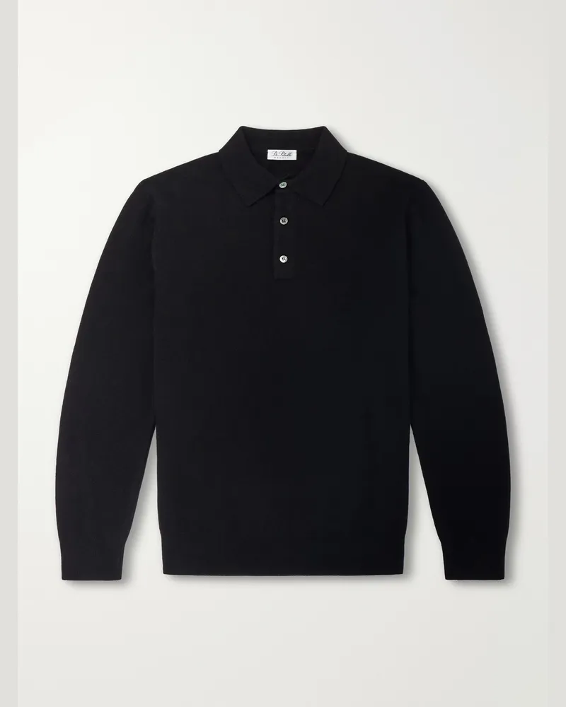 De Petrillo Merino Wool and Cashmere-Blend Polo Shirt Black