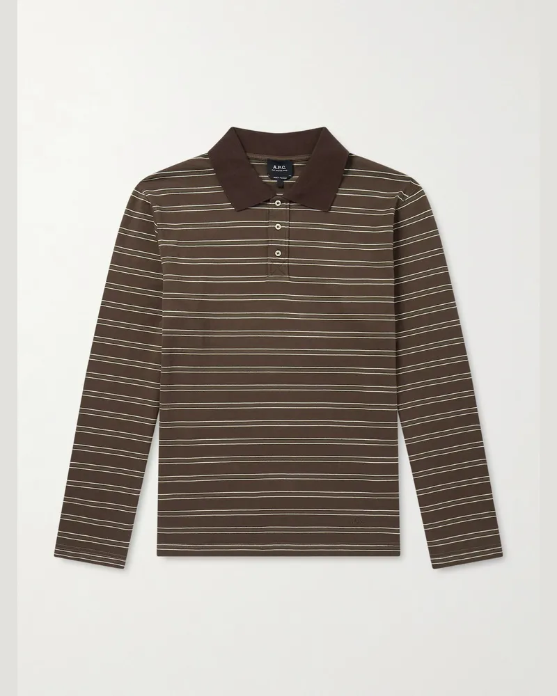 A.P.C. Polohemd aus Biobaumwoll-Jersey mit Streifen Braun