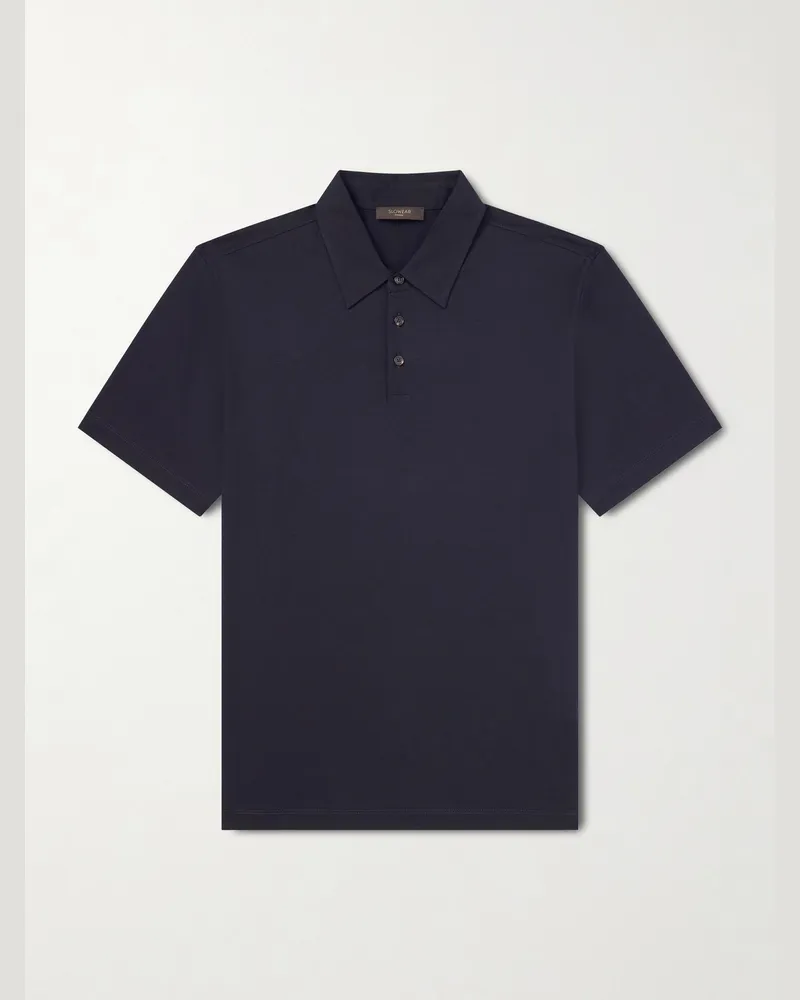 Slowear Cotton and Silk-Blend Jersey Polo Shirt Blue