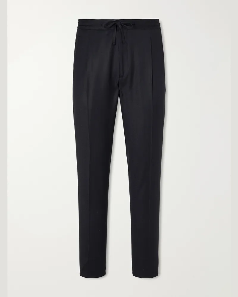 LARDINI Straight-Leg Wool and Cashmere-Blend Flannel Trousers Black