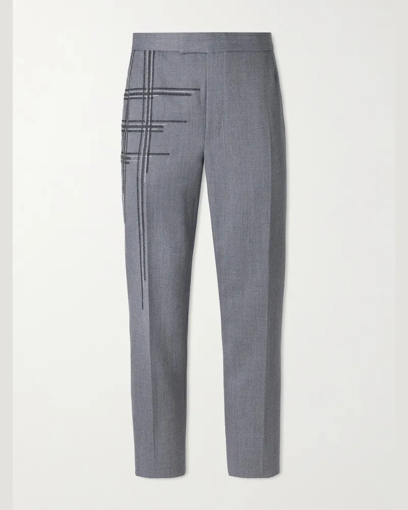 Thom Browne Gerade geschnittene Hose aus Twill mit Stickerei Grau