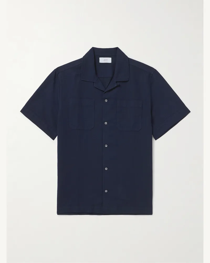 MR P. Michael Hemd aus Twill aus einer Baumwoll-Leinenmischung mit wandelbarem Kragen in Stückfärbung Blau