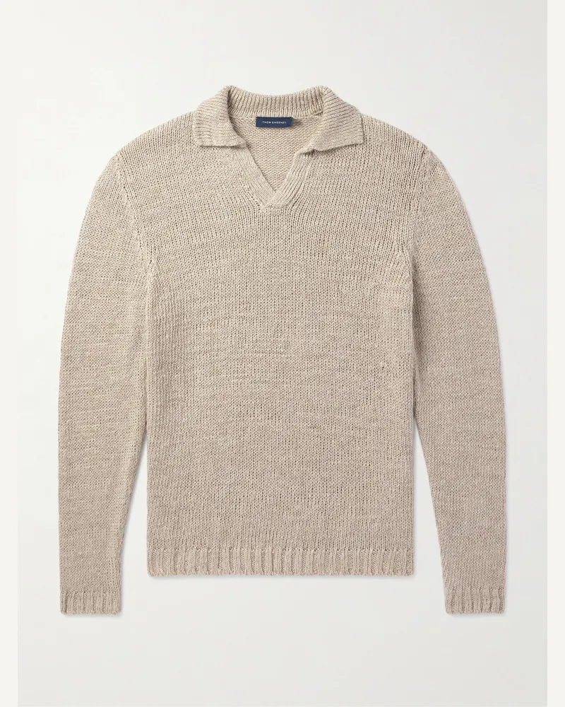 Thom Sweeney Pullover aus einer Leinenmischung mit Polokragen Neutral