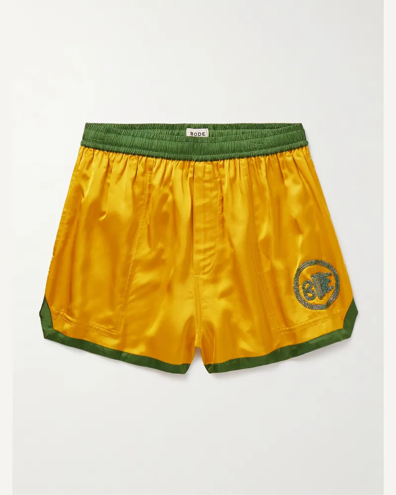 BODE Gerade geschnittene Shorts aus Satin mit Zierperlen Gelb