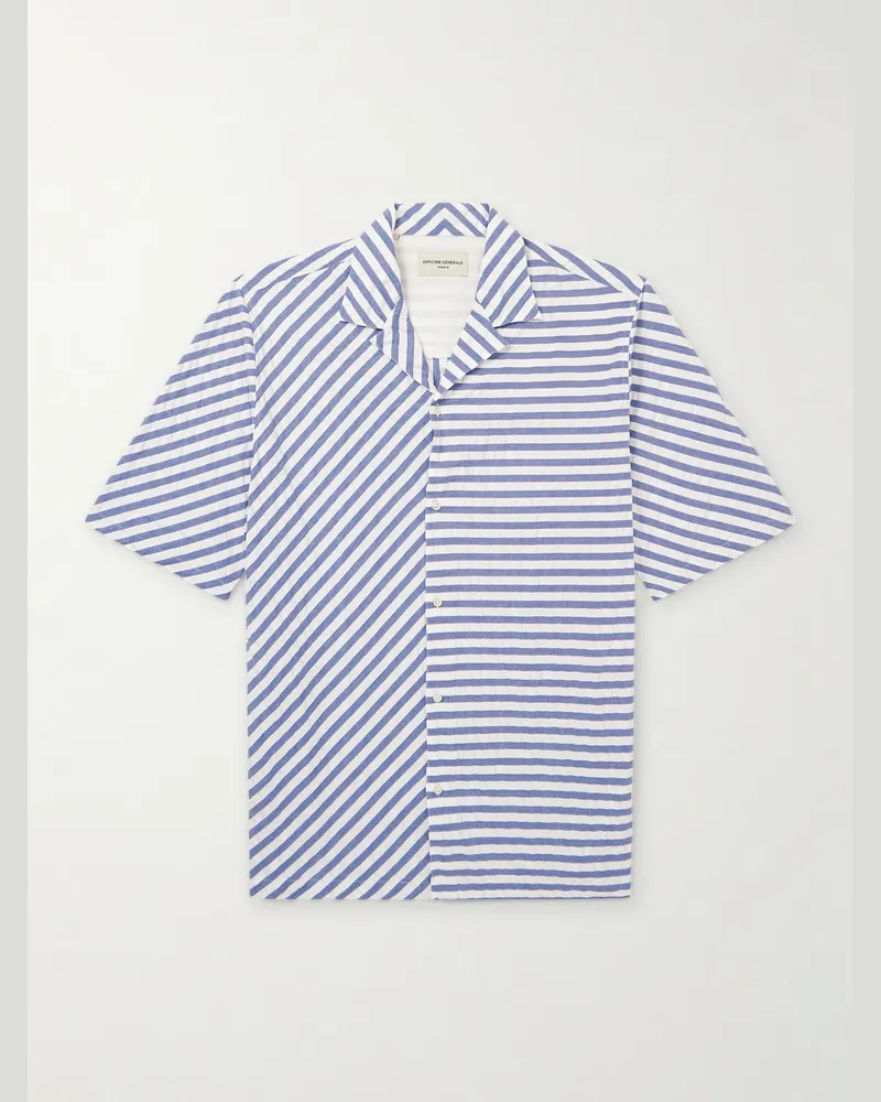 Officine Generale Eren Camp-Collar Striped Cotton Shirt Blue