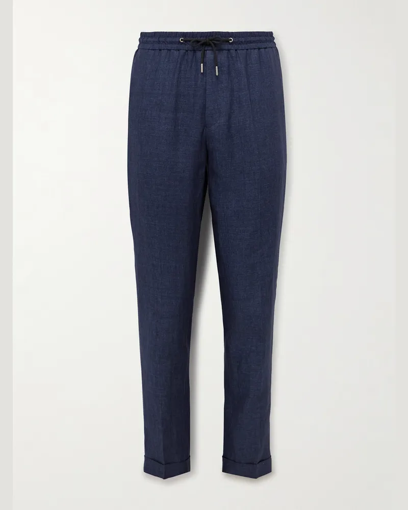 Paul Smith Schmal zulaufende Hose aus Leinen mit Kordelzugbund Blau