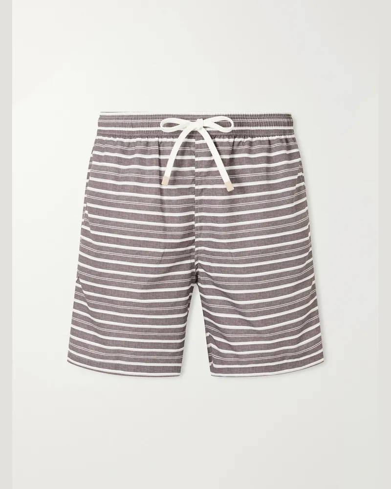Eleventy Straight-Leg Striped Swim Shorts Brown