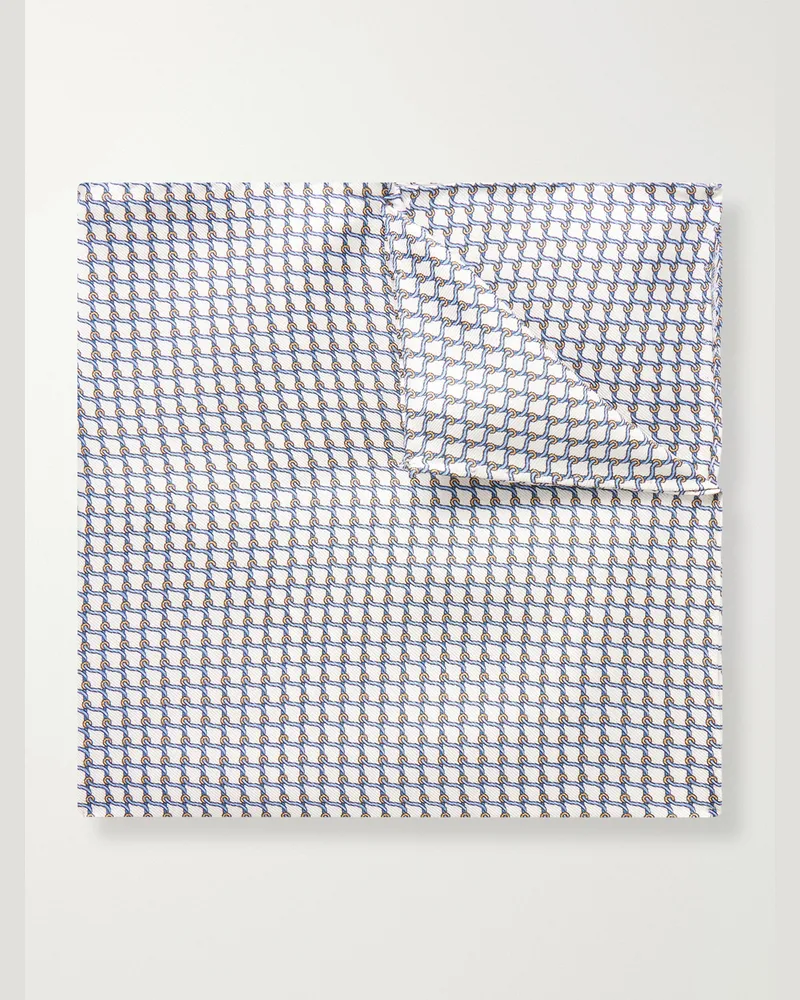 De Petrillo Printed Silk-Twill Pocket Square Blue