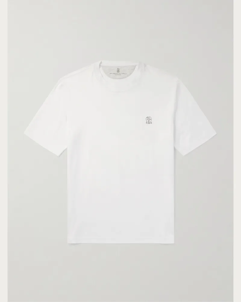Brunello Cucinelli T-Shirt aus Baumwoll-Jersey mit Logoprint Weiß